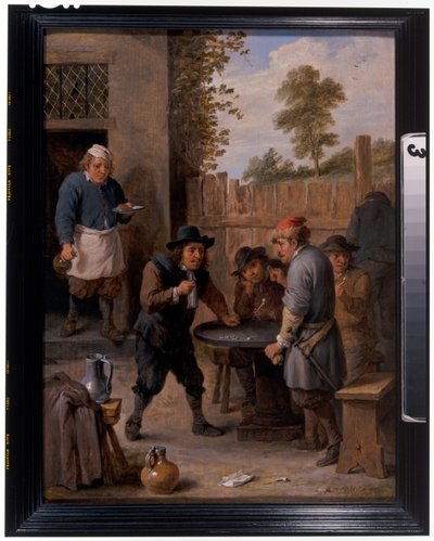 Rolníci hrají kostky před hostincem od David the Younger Teniers