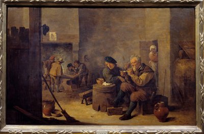 Kouření v hostelu Obraz Davida Tenierse II. Mladého (1610-1690) 17. století Ne. 0,4x0,62 m Madrid, muzeum Prado od David Teniers the Younger