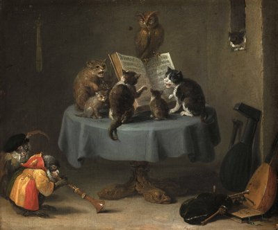 Koncert koček par Teniers, David mladší (1610-1690). Olej na dřevě, rozměr: 26x31,5 od David Teniers the Younger