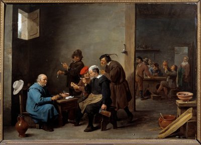 Muž s bílým kloboukem Skupina mužů kouří dýmku v hostinci. Obraz od Davida Teniers II mladý (1610-1690) od David Teniers the Younger