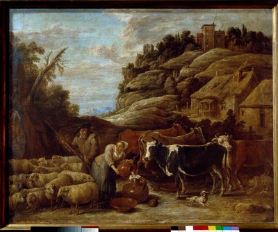 Dojení stáda. Obraz Davida II. Tenierse Mladý (1610-1690) Ec. Podvod. od David Teniers the Younger