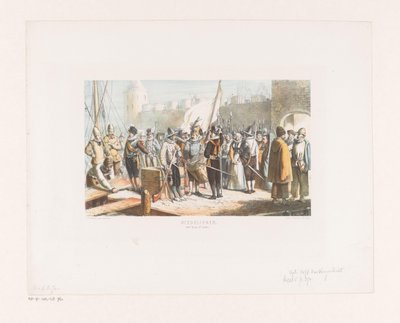 Civilisté a střelci před zámkem Měšťané (16. století, 2. polovina) (titul na předmětu) od David van der Kellen