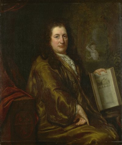 Portrét Caspara Commelina, knihkupce, vydavatele novin a autora oficiální historie Amsterdamu „Beschrijvinghe van Amsterdam“ z roku 1693 od David van der Plas