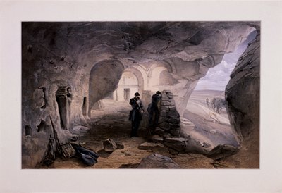 „Vykopaný kostel v jeskyních u Inkermanna při pohledu na západ“, Krym, Ukrajina, 1855 od Day and Son