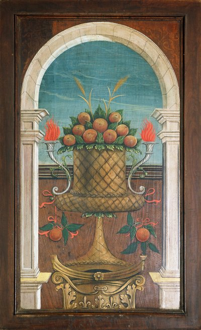 Košík s ovocem, obraz od Defendente Ferrariho (1480 nebo 1485-1540) na zadní části chóru ze 16. století, kostel svatého Jeronýma, Biella. Itálie od Defendente Ferrari