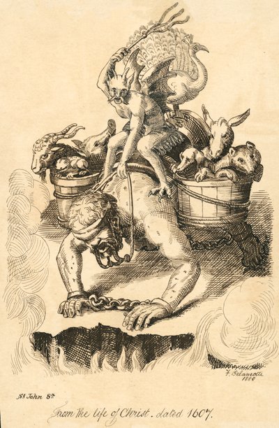 Muž jel démonem (rytina) od Delamotte Delamotte