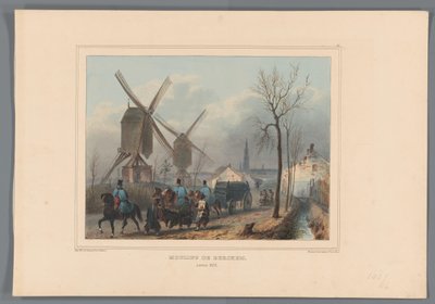 Molens van Berchem, 1832 Větrné mlýny v Berchemu (název na objektu) Kresby vytvořené z přírody při obléhání Citadely v Antverpách od Raffeta (název série na objektu) od Denis Auguste Marie Raffet
