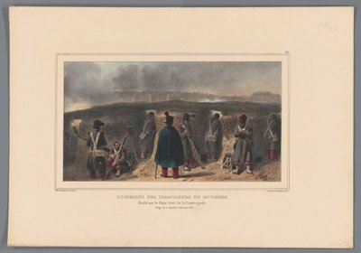 Schutters kupuje borstwering, 1832 Bydlení skirmishers of the 19th Light (titul on object) Kresby ze života v sídle Citadely v Antverpách od Raffeta (název na objektu) od Denis Auguste Marie Raffet