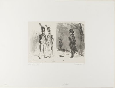 List s náčrtem (Grenadier of the Guard, Napoleon v bivaku) od Denis Auguste Marie Raffet