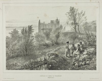 Zámek hraběte Woronzoffa, Aloupka, Krym, 12. srpna 1837 od Denis Auguste Marie Raffet