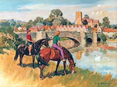 Anglická venkovská scéna (barevná litografie) od Derek Charles Eyles