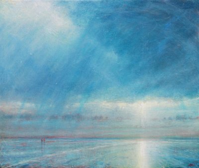 Rainstorm Over Holkham Beach, 2018 (Oil on Canvas) od Derek Hare