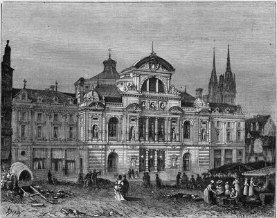 Vnější pohled na Velké divadlo Angers, dokončené v roce 1871 podle plánů architekta Luciena Botrela. Maine et Loire (49) od Deroy (after)