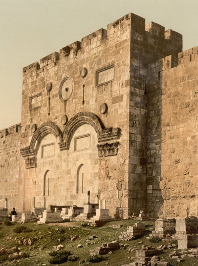 Zlatá brána (exteriér), Jeruzalém, Svatá země, kolem 1890-1900 (fotochromovaný tisk) od Detroit Photographic Co.