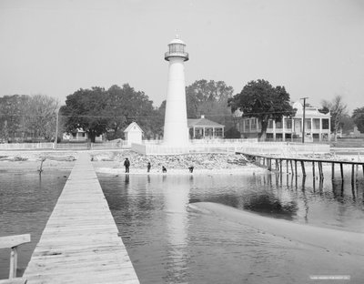 Biloxi Lighthouse, Biloxi, Mississippi, USA, cca 1906 (černobílá fotografie) od Detroit Publishing Co.