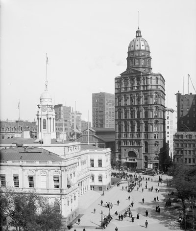 City Hall and World Building, New York City, USA, cca 1905 (černobílá fotografie) od Detroit Publishing Co.