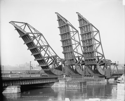 Raised Tower bridges, Fort Point Channel, Boston, cca 1904 (č/b foto) od Detroit Publishing Co.