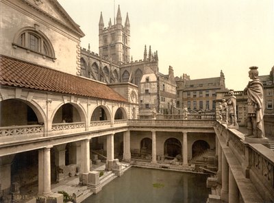 Římské lázně a opatství, Bath, asi 1890-1900 (fotochromový tisk) od Detroit Publishing Co.