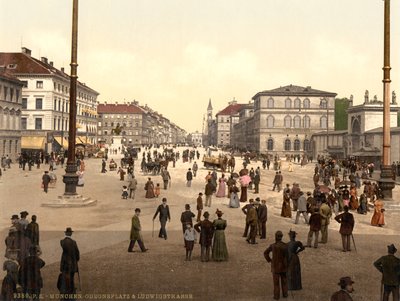 Pouliční scéna, Odensplatz a Ludwigstrasse, Mnichov, Bavorsko, Německo, kolem roku 1900 od Detroit Publishing Co.