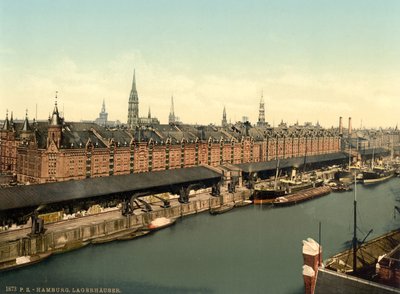 Sklady v docích, Hamburk, Německo, Photochrome Print, c.1900 od Detroit Publishing Co.