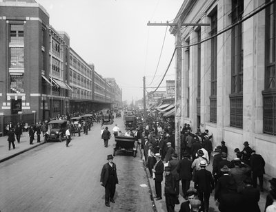 Pracovníci mimo Ford Motor Company, Detroit, Michigan, USA, kolem roku 1910 od Detroit Publishing Co.