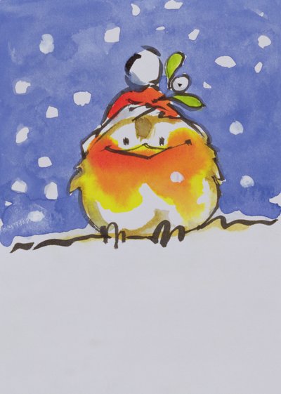 Christmas Robin (wc a inkoust na papíře) od Diane Matthes