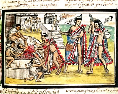 Fol.70v Human Sacrifice, Codex Duranista 1579 (vellum) od Diego Duran