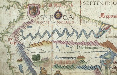 Severní Jižní Amerika, detail z atlasu světa, 1565 od Diego Homem