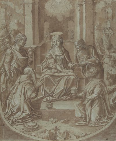 Klanění tří králů Kreslený film pro výšivku, 1587-89. od Diego Lopez de Escuriaz.