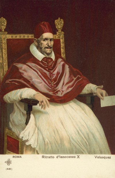 Portrét papeže Inocence X (barevné lito) od Diego Rodriguez de Silva y (after) Velazquez