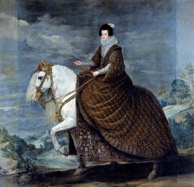 Jezdecký portrét Alžběty Francouzské nebo Isabely Bourbonské (1602-1644), manželky Filipa IV. Španělského v roce 1616 Obraz Diega Velasqueze (1599-1660) 1635 Sun. 3,01x3,14 m Madrid, Musee du Prado - Jezdecký portrét Isabely Francouzské (1602-1644), od Diego Velázquez