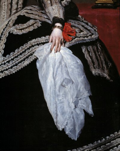 Ruka a šátek Detail portrétu královny Marie Anny (Marianne) Rakouské (1634-1696), manželky Filipa IV.”” Obraz Diega Velasqueze (1599-1660) Madrid 17. století, Prado Museum od Diego Velázquez