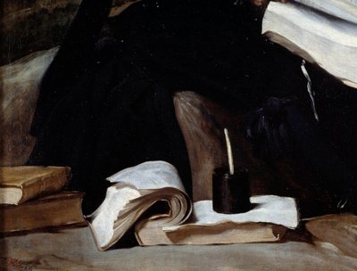 Portrét šaška Diega de Acedo říká bratranec, detail. knihy. Obraz Diega Rodrigueze de Silva y Velasquez (1599-1660) od Diego Velázquez