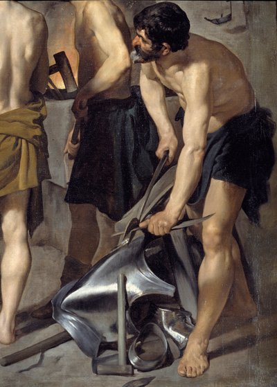 Vulkánova kovárna, detail. Jeden z kovářů pracuje na brnění. Obraz Diega Velasqueze (1599-1660) 1630 Ne. 2,23x2,90 m Madrid, muzeum Prado od Diego Velázquez