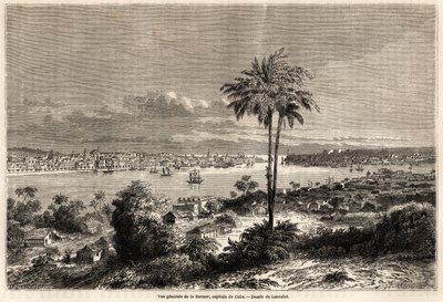 Celkový pohled na Havanu, hlavní město Kuby, kresba Lancelota pro ilustraci plavby na ostrov Kuba v roce 1859 od Richarda Dany (1815-1882). Rytina v „“ Le tour du monde, nouveau journal des voyages““ Paříž od Dieudonne Auguste Lancelot