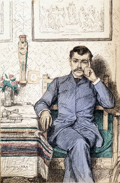 Portrét Paula Bourgeta, francouzského romanopisce (1852-1935) (rytina) od Diogene Ulysse Napoleon Maillart