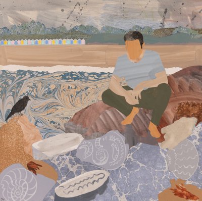 Plážové chaty a zkameněliny (koláž) od Dione Verulam