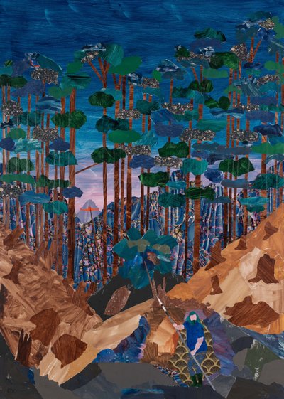 Wotan  Brunnhildina skála, Wagnerův Prstenový cyklus, 2024 (koláž) od Dione Verulam