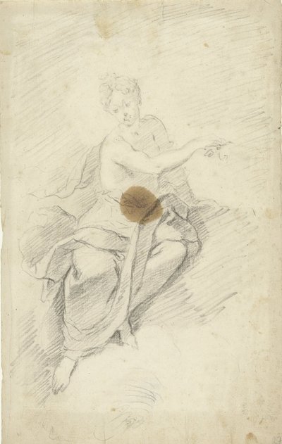 Studie nymfy nebo bohyně sedící v oblacích od Dionys van Nijmegen (possibly)