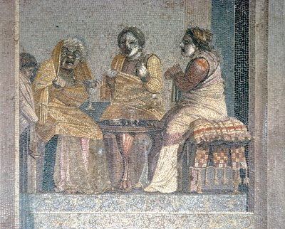 Římská mozaika scény ze hry s maskovanými herci, Villa of Cicero, Pompeje, c2. století před naším letopočtem od Dioscurides of Samos