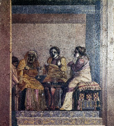 Římská mozaika scény ze hry s maskovanými herci, Villa of Cicero, Pompeje, c2. století před naším letopočtem od Dioscurides of Samos