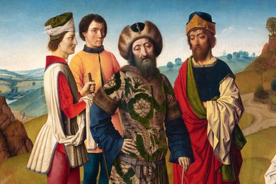 Farní kostel (Parochiekerk Sint-Pieter). Malování. Dirk Bouts. Umučení svatého Erasma. Přibližně 1460-1464. Detail. Centrální panel. od Dirck Bouts