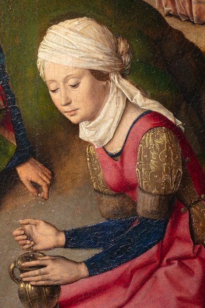 Farní kostel (Parochiekerk Sint-Pieter). Malování. Poslední večeře. Dirk Bouts. 1464-1468. Detail. Pravý panel. od Dirck Bouts