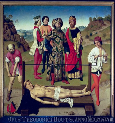 Umučení svatého Erasma, centrální panel z Triptychu svatého Erasma, kolem roku 1460 od Dirck Bouts
