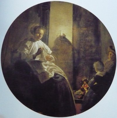 Žena šijící při svíčkách od Dirck Hals