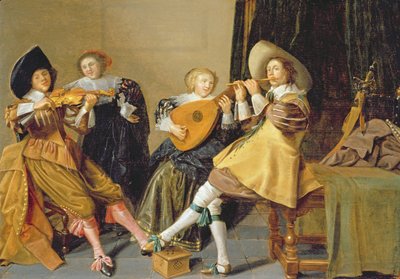 Elegantní společnost hrající hudbu v interiéru od Dirck Hals