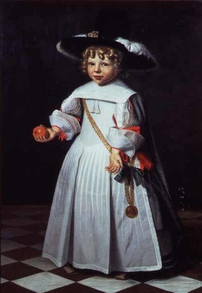 Portrét malého dítěte držícího pomeranč od Dirck Santvoort