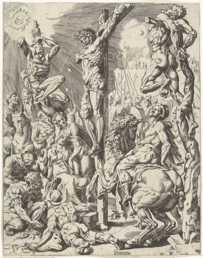 Kristus na kříži Pád lidstva a vykoupení skrze život a umučení Krista (název série) od Dirck Volckertsz. Coornhert (attributed to)
