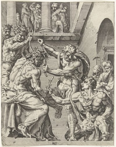 Kristus je korunován trnovou korunou Pád lidstva a vykoupení skrze život a umučení Krista (název série) od Dirck Volckertsz. Coornhert (attributed to)