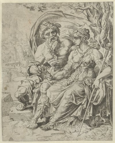 Juda dává Támar zástavu Historie Judy a Tamar (název série) od Dirck Volckertsz. Coornhert (attributed to)